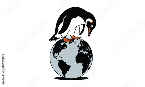 Illustration Vector Graphic Cartoon of a Mini Penguin Taking a Stroll, Featuring Intricate Details on Its Smooth Feathers, Tiny Flippers, and Cheerful Expression
