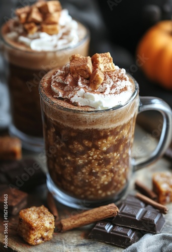 Delicious dessert cups filled with layers of chocolate, whipped cream, and ci...