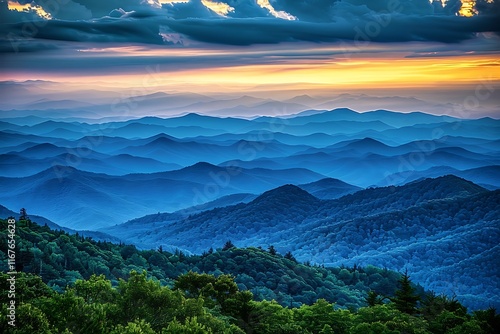 Blue ridge mountains from the blue ridge parkway at sunset