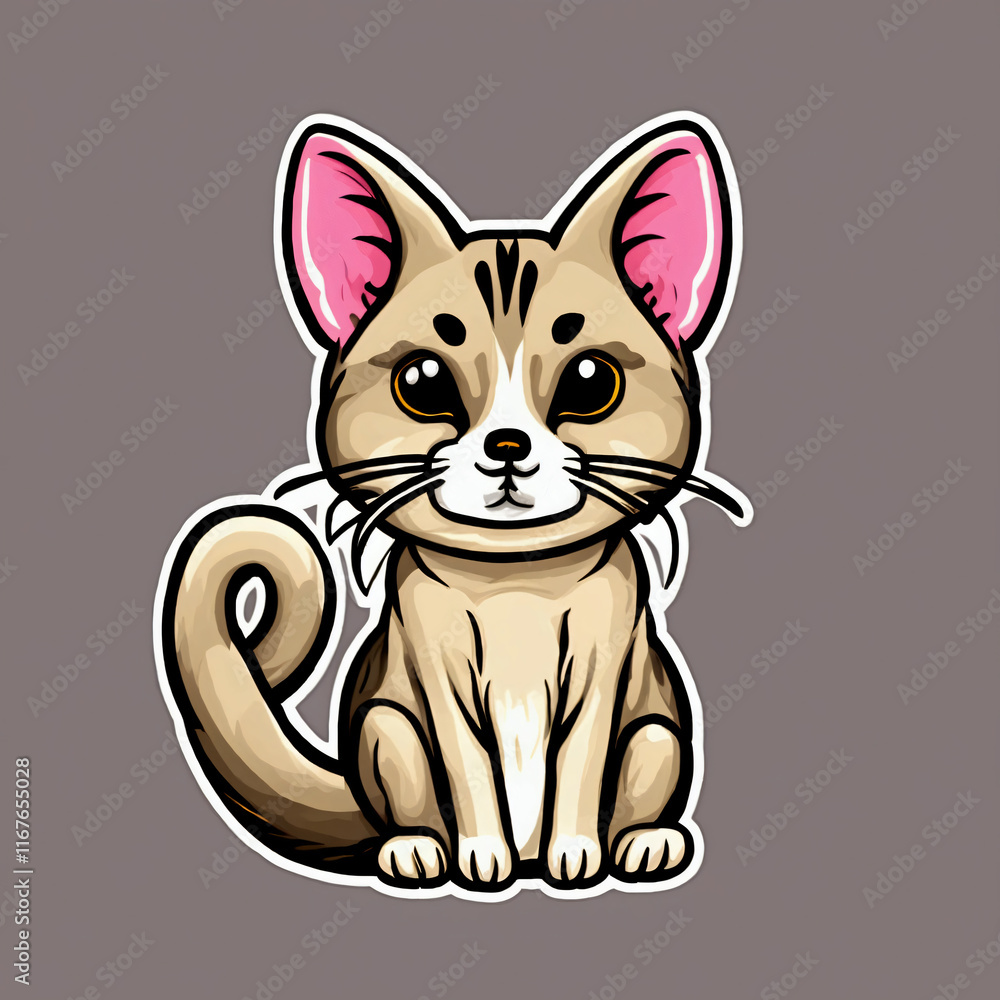 Adorable cartoon sand cat sitting calmly Adorable cartoon sand cat sitting calmly