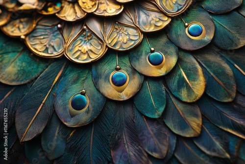 Detailed close-up of a vibrant, textured sculpture resembling a mythical crea...