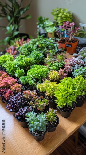 Display of Various Succulent Plants in a Bright Indoor Garden Setting
