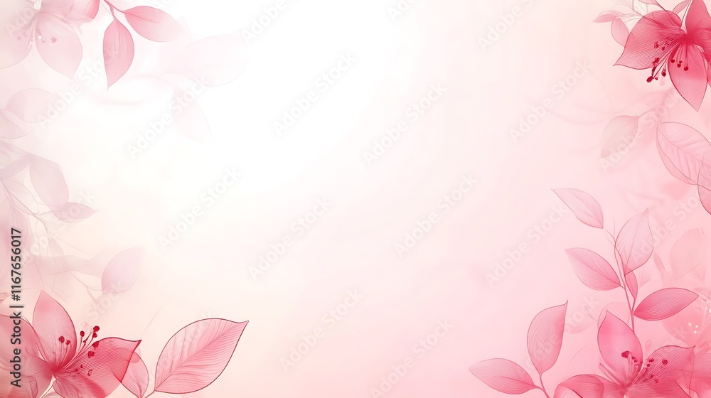 Delicate Pink Flowers and Leaves Background Design Delicate Pink Flowers and Leaves Background Design