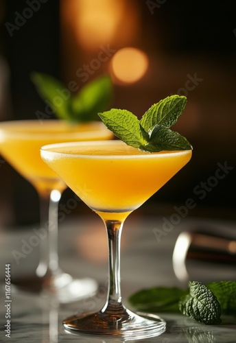 Refreshing tropical cocktail with mint and passionfruit served in a tall glass