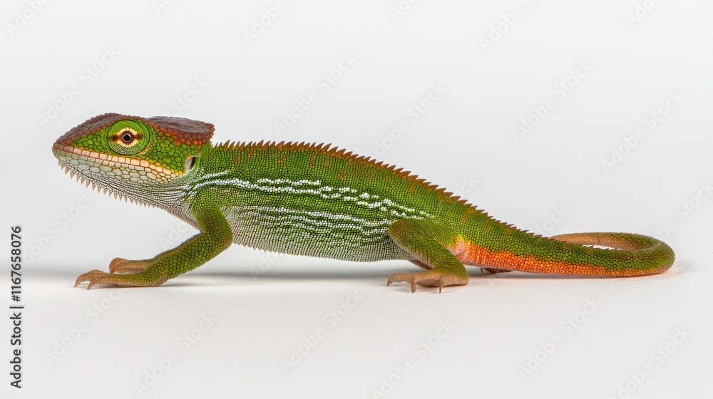 Fototapeta premium Colorful lizard displaying unique features studio animal photography clean background side view nature concept
