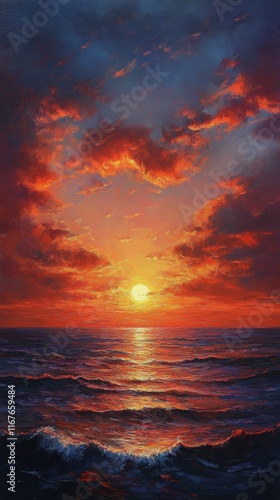 Majestic sunset over the ocean with vibrant colors and gentle waves