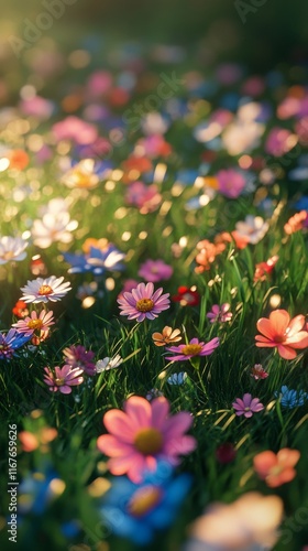 Colorful wildflowers blooming in a vibrant meadow during daylight