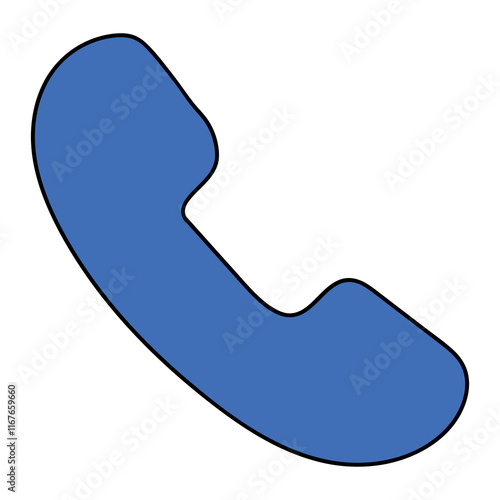 Hand drawn cartoon blue telephone receiver icon on white background.