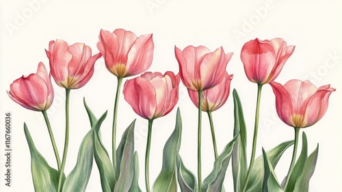 Beautiful pink tulips blooming in a garden during spring season