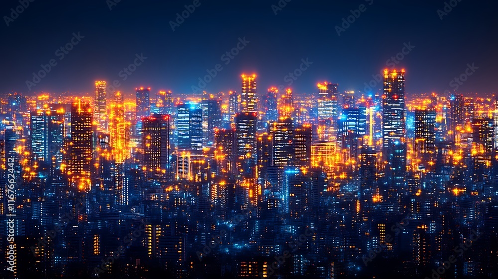 Fototapeta premium Glowing cityscape at night.