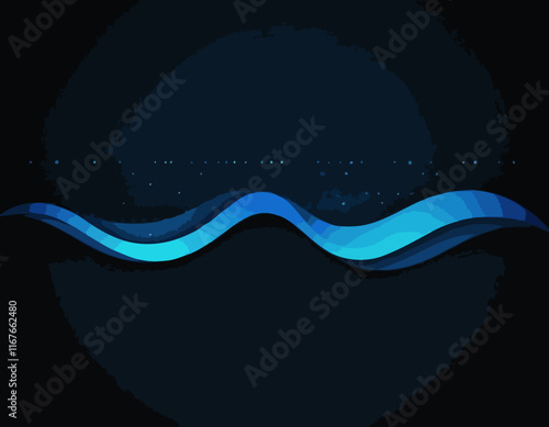 Vector Abstract shiny color blue wave design element on dark background. Science design