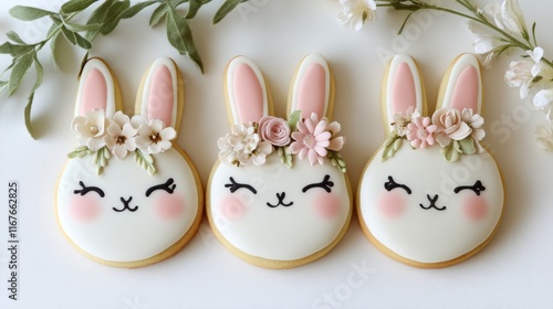 Decorated bunny cookies with floral accents perfect for spring celebrations