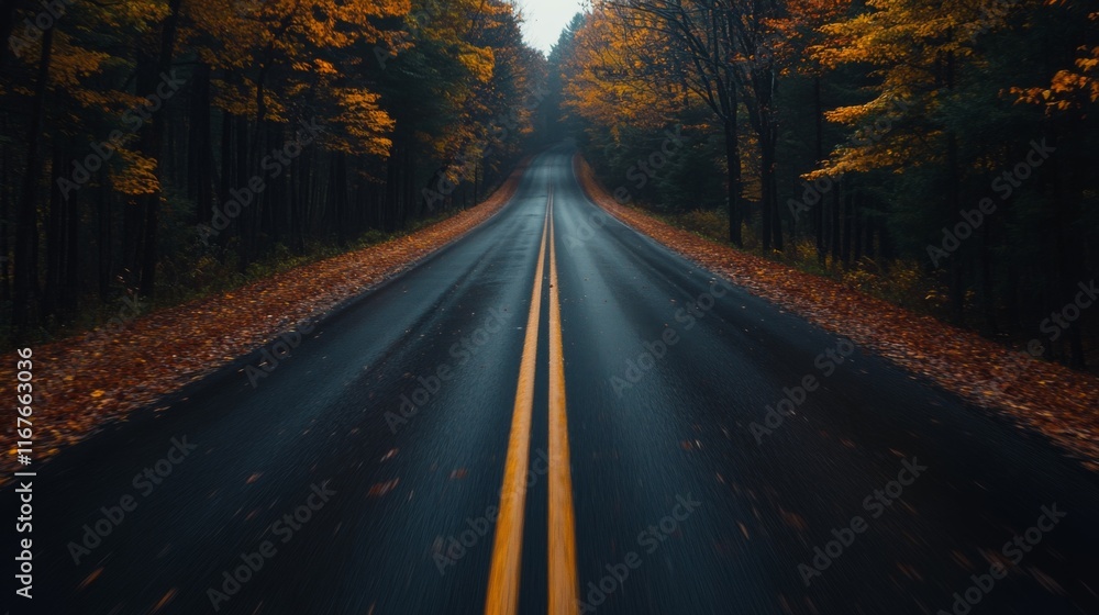 Fototapeta premium Serene Autumn Road Through Forested Landscape