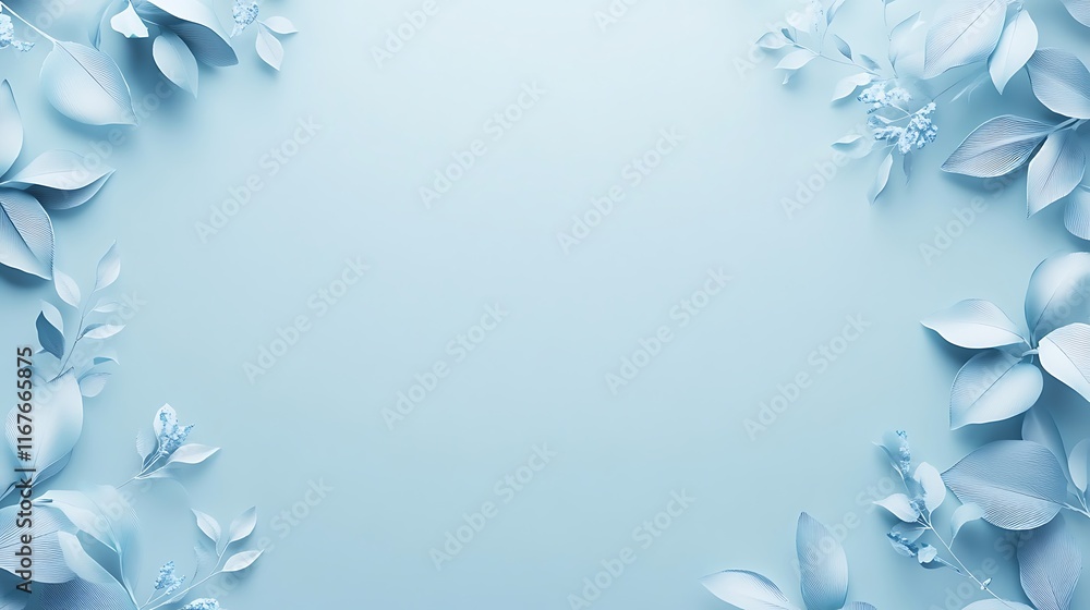 Pale Blue Leaves and Flowers Frame a Blank Space Pale Blue Leaves and Flowers Frame a Blank Space