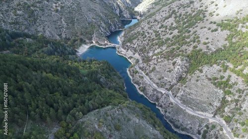 Aerial view of San Domenico lake near Scanno in Abruzzo
