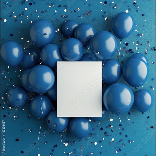 Celebration backdrop with blue balloons and empty space for text or messages