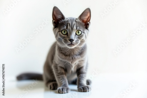 Adorable Russian Blue Kitten Portrait with Striking Green Eyes Ideal For Pet Lovers photo