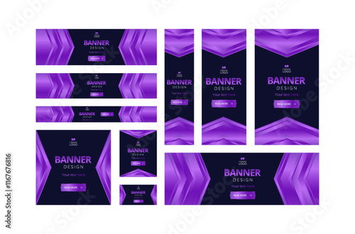 rple and dark abstract banner design set.