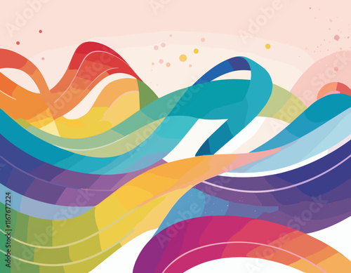 Abstract Background with Color Lines. Gradient Shapes Pattern. Curve, Wave and Squiggle Design Elements. Vector Graphic with Rainbow Ribbons