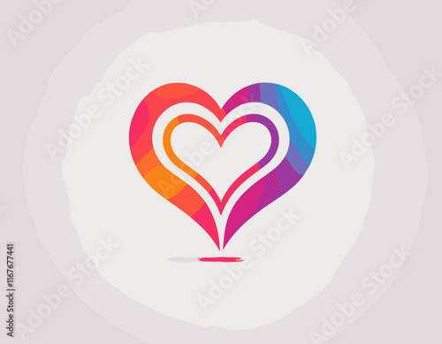 Heart Logo Icon. Vector Abstract Line Logotype Design. 3D Hand Drawn Gradient Graphic