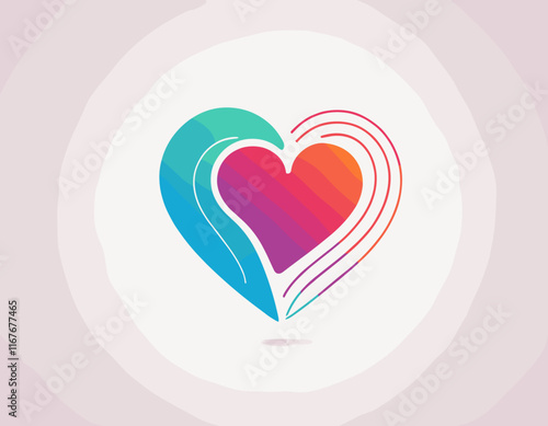 Heart Logo Icon. Vector Abstract Line Logotype Design. 3D Hand Drawn Gradient Graphic