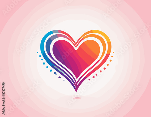 Heart Logo Icon. Vector Abstract Line Logotype Design. 3D Hand Drawn Gradient Graphic