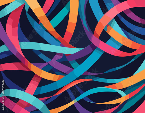 Wallpaper Mural Abstract Background with Color Ribbons. Vector Gradient Lines Pattern. 3D Design Element. Fun Wavy Dynamic Shapes Torontodigital.ca