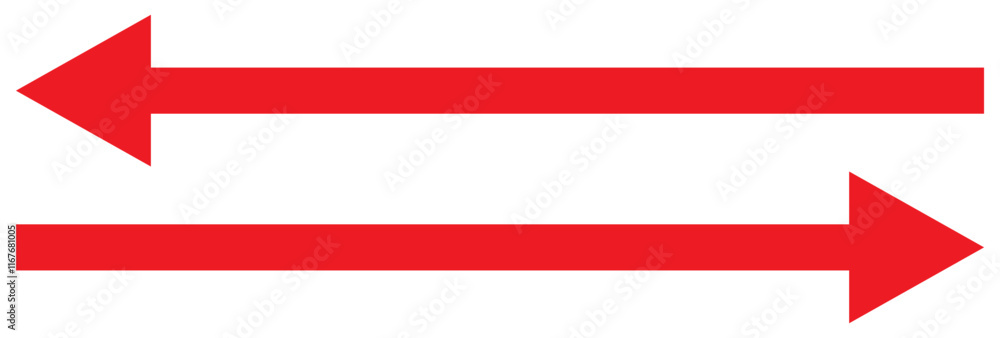 Horizontal dual sided long straight arrow signs. Black, red, stock pointer, direction, position symbol and double arrow icon isolated on white background. Vector graphic illustration. In eps 10. 21 Horizontal dual sided long straight arrow signs. Black, red, stock pointer, direction, position symbol and double arrow icon isolated on white background. Vector graphic illustration. In eps 10. 21