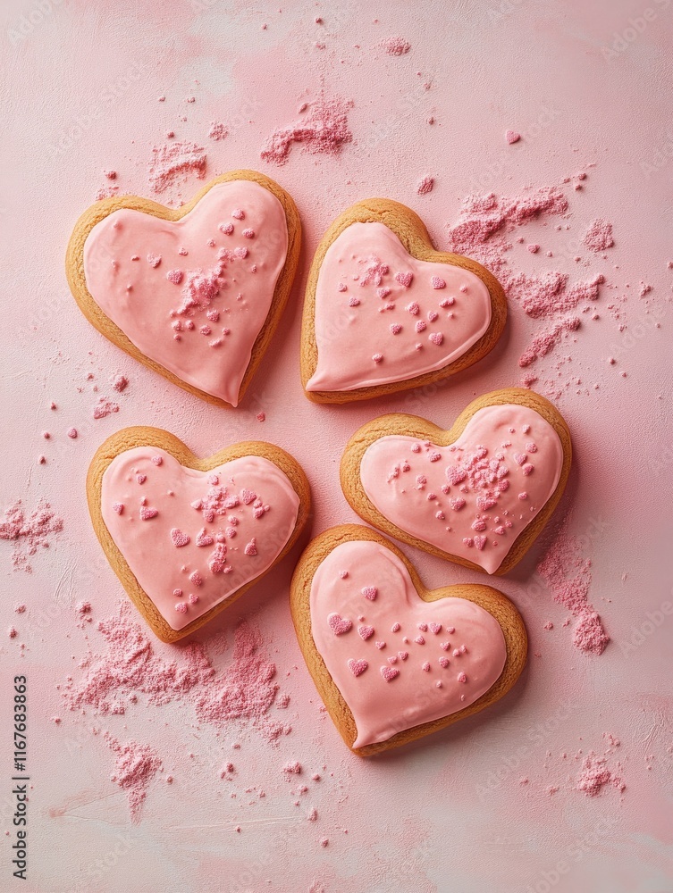 Obraz premium cookie hearts on a pink background. Valentin. romance. sweets