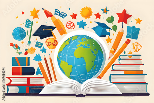 International day of education with open book and planet earth