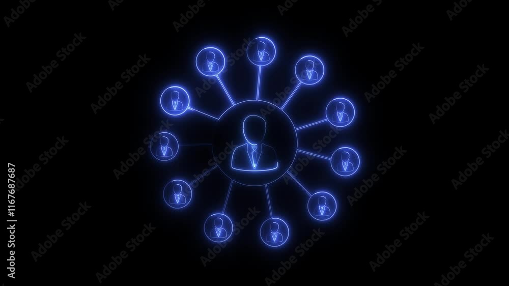 neon network of connections with icons over diverse business people using tablet. Technology, business and digital interface concept digitally neon network of connections with icons over diverse business people using tablet. Technology, business and digital interface concept digitally