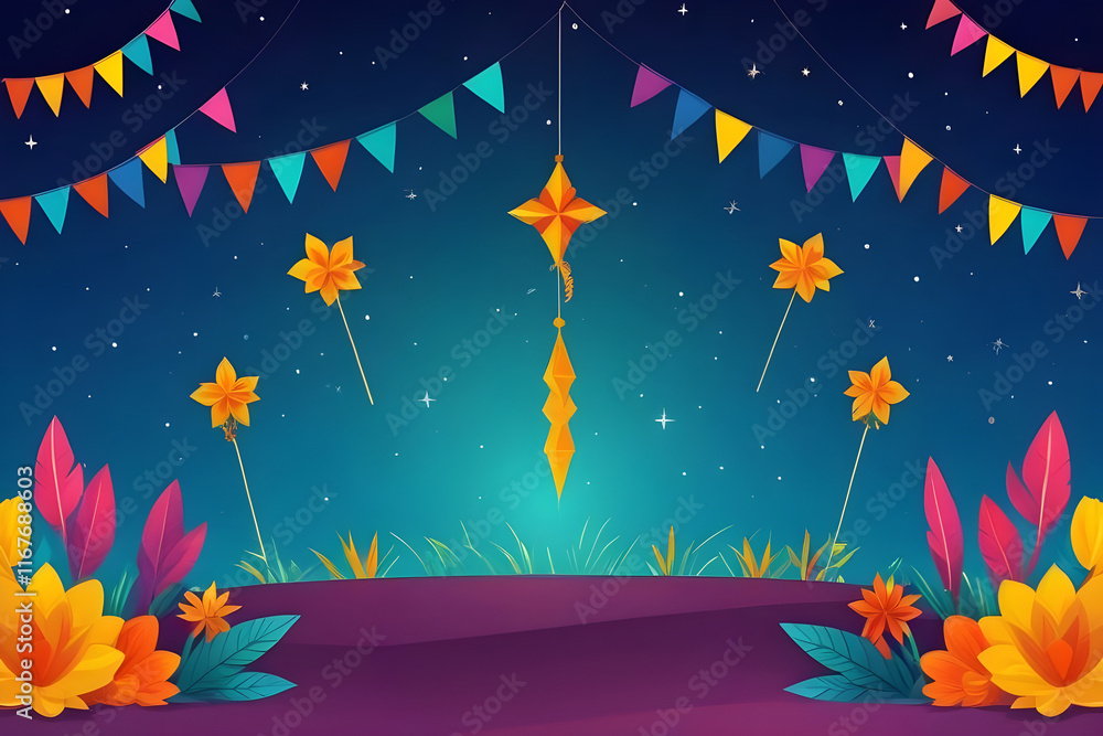 Fototapeta premium Colorful makar sankranti celebration with festive decorations and night sky