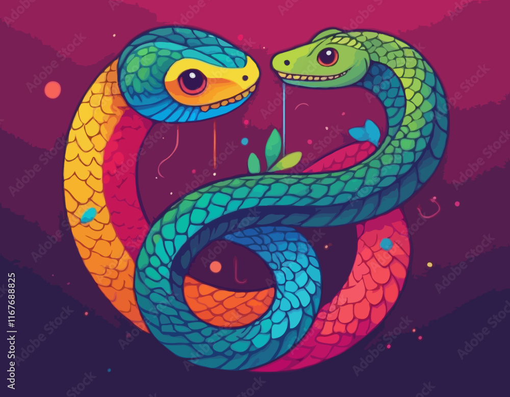 Colorful Snake - Symbol of the Chinese 2025 New Year. Vector Abstract Illustration of a Linear Gradient Colored Reptiles. Cute Geometric Pattern. A New Year's Greeting Card. Colorful Snake - Symbol of the Chinese 2025 New Year. Vector Abstract Illustration of a Linear Gradient Colored Reptiles. Cute Geometric Pattern. A New Year's Greeting Card.