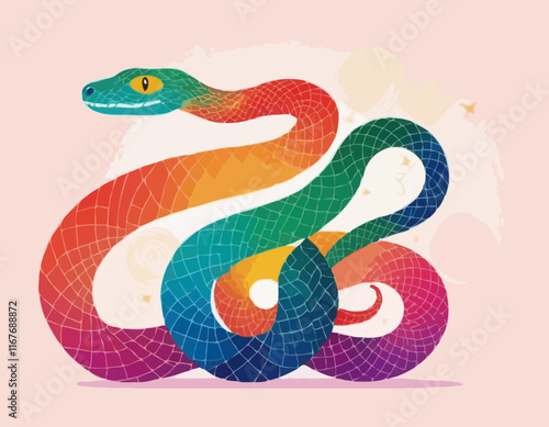 Wallpaper Mural Colorful Snake - Symbol of the Chinese 2025 New Year. Vector Abstract Illustration of a Linear Gradient Colored Reptiles. Cute Geometric Pattern. A New Year's Greeting Card. Torontodigital.ca