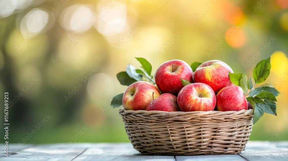 Fresh Fruit Basket on a Table with Outdoor Background Fresh Fruit Basket on a Table with Outdoor Background