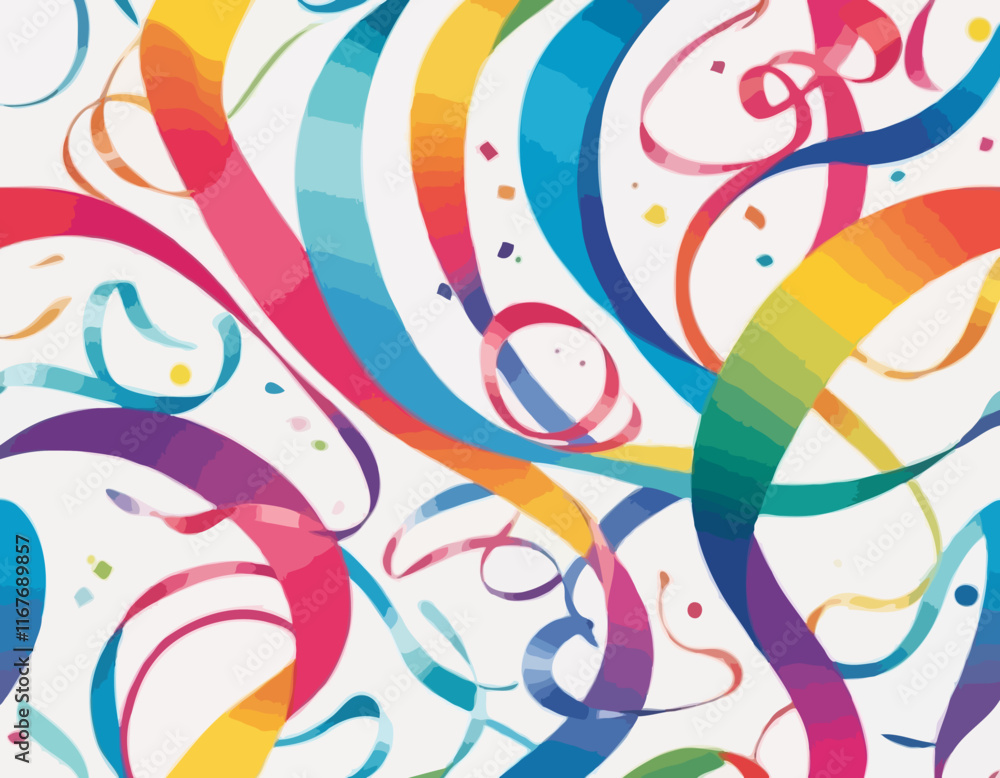 Abstract 3D Pattern with Squiggle Gradient Lines. Curve and Dynamic Rainbow Shapes on a White Background. Bright Colorful Carnival Party Ribbons Abstract 3D Pattern with Squiggle Gradient Lines. Curve and Dynamic Rainbow Shapes on a White Background. Bright Colorful Carnival Party Ribbons