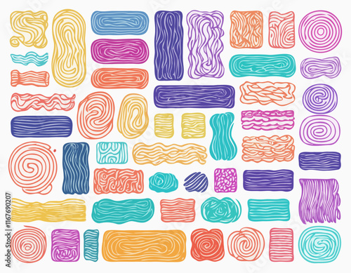 Set of Gradient Lines in Doodle Style. Abstract 3d Graphic Design Elements. Vector Color Squiggle Shapes