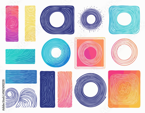 Set of Gradient Lines in Doodle Style. Abstract 3d Graphic Design Elements. Vector Color Squiggle Shapes