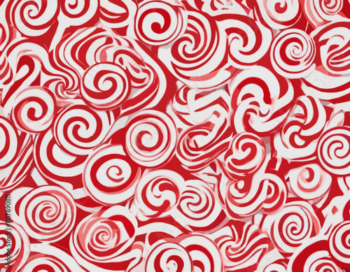 Swirl Candy Cane Patterns Set. Vector Red and White Wavy Background. Abstract Illustration of Lollipop, Caramel and Candy Cane Texture