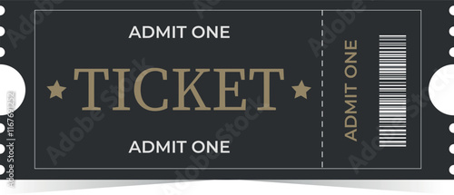 Isolated design of movie ticket, event, party.