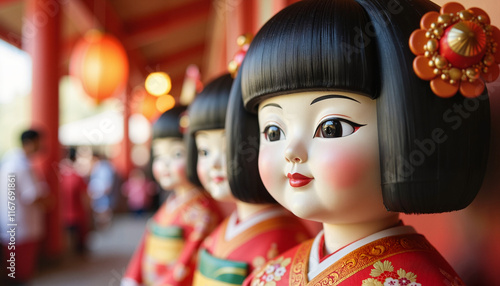 Hina dolls showcasing intricate details during Hinamatsuri festival, celebration photo