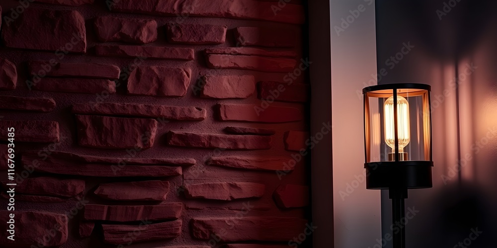 Close-up of rustic stone wall, modern lamp, intense dramatic lighting. Natural earth tones, browns, beiges, muted colors. High contrast, detailed focus, commercial quality. Close-up of rustic stone wall, modern lamp, intense dramatic lighting. Natural earth tones, browns, beiges, muted colors. High contrast, detailed focus, commercial quality.
