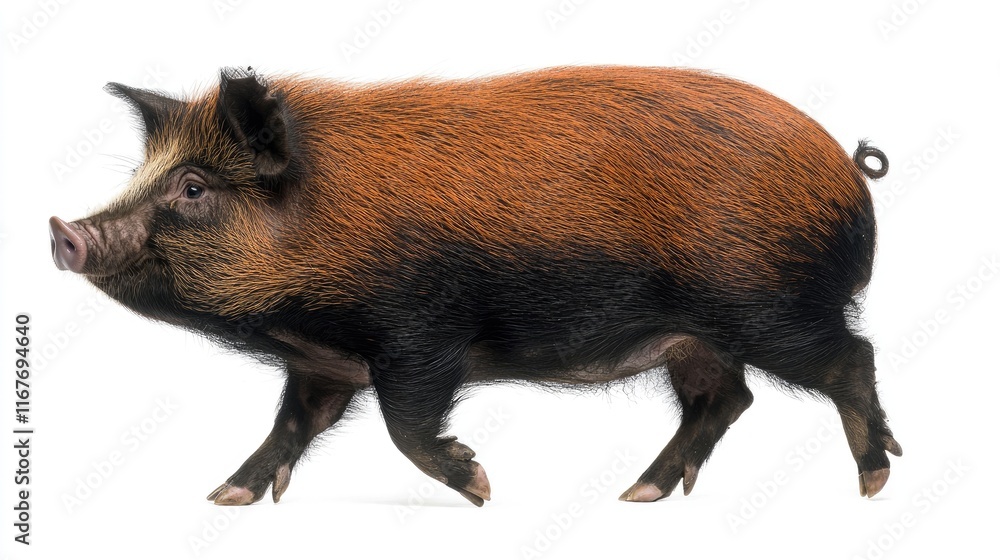 Active domestic pig running in a farm environment captured animal photography from side view Active domestic pig running in a farm environment captured animal photography from side view