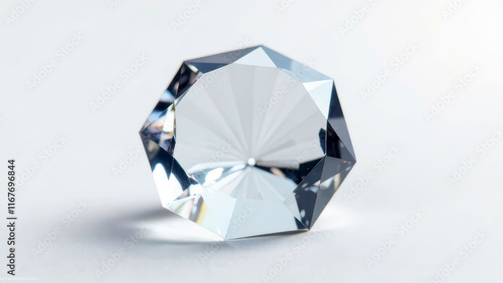 Sparkling faceted crystal gemstone with precision cut on white background Sparkling faceted crystal gemstone with precision cut on white background