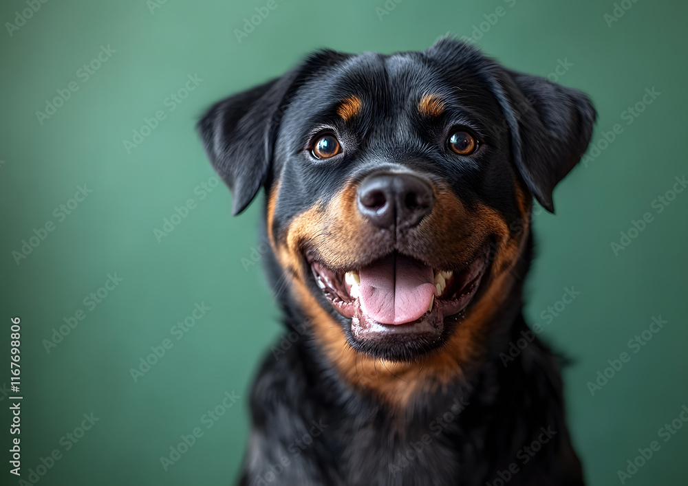 Obraz premium Grinning Rottweiler on Green Glow