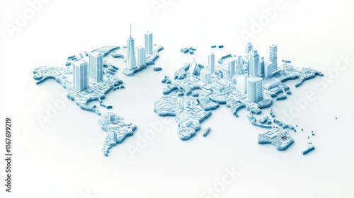 Wallpaper Mural 3D map of the world with skyscrapers in a blue color scheme. Torontodigital.ca