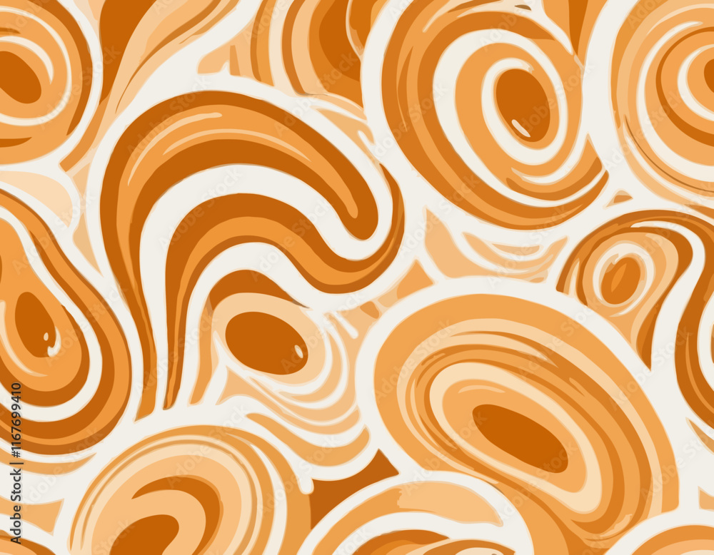 Fototapeta premium Seamless Pattern with Wavy Salted Caramel. Vector Swirl Background with Flowing Liquid Caramel and Milk. Dessert Illustration for Packaging and Advertising