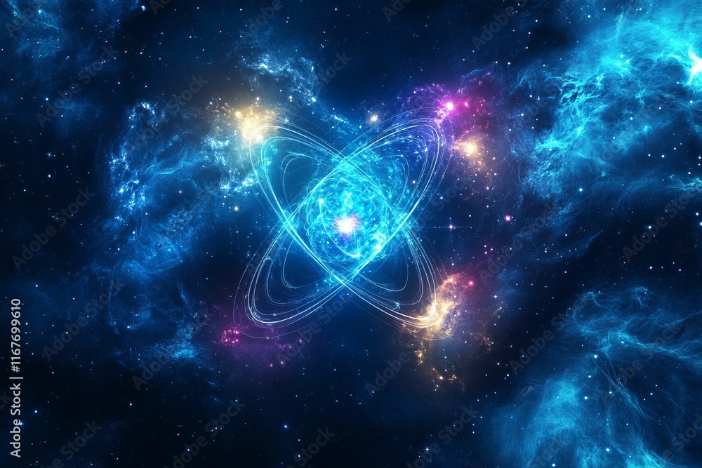 Luminous atom core, vibrant cosmic nebula. Luminous atom core, vibrant cosmic nebula.