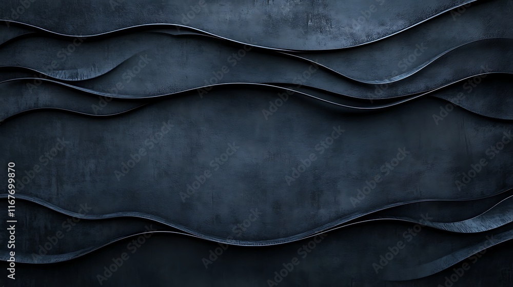 Obraz premium Abstract curved barcode lines in metallic silver on a dark gray background
