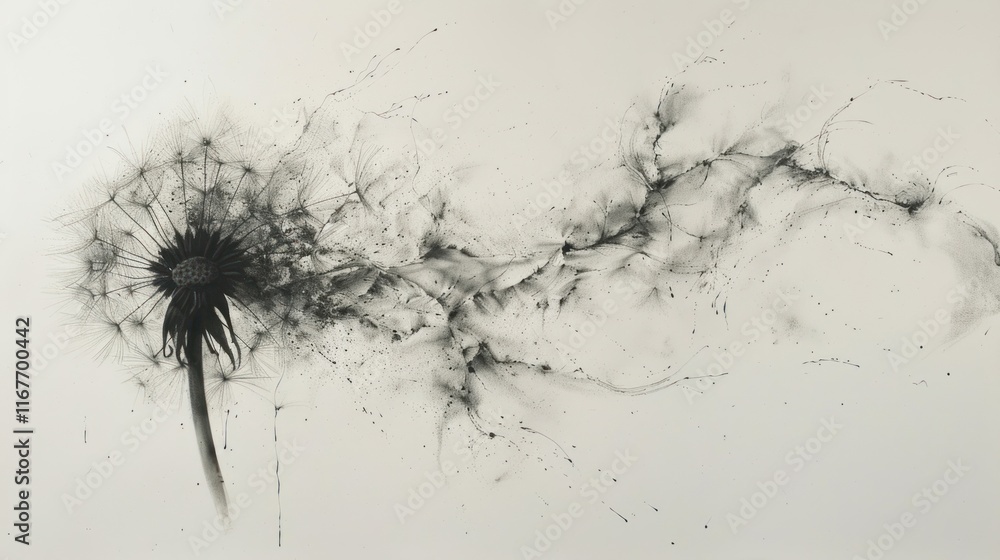 Abstract dandelion seed head with flowing seeds. Abstract dandelion seed head with flowing seeds.